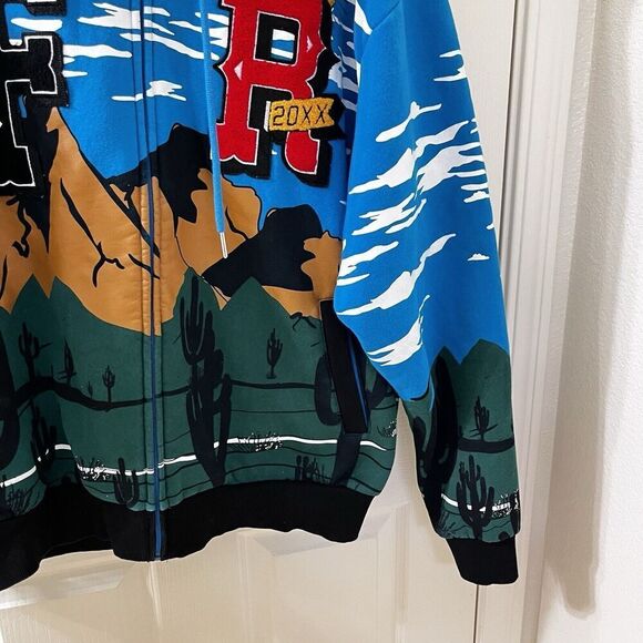 First Row Graphic Mountain Hoodie Full Zip Embroidered Applique Men's Size Large - Picture 6 of 16